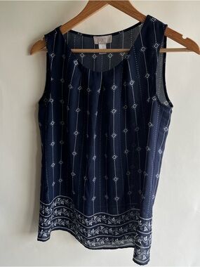 Ann Taylor Loft Outlet Blouse Sz XS Blue White Sleeveless EUC